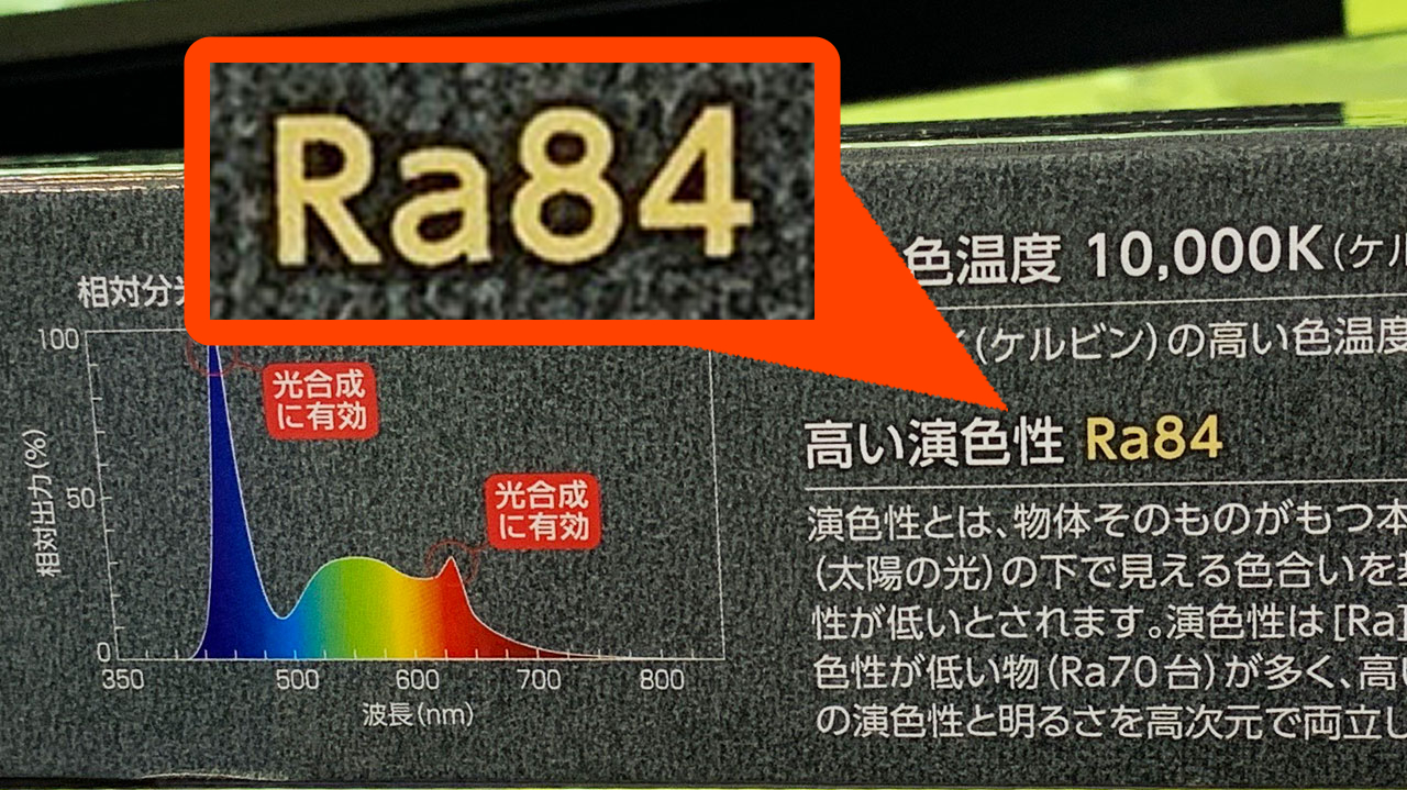 フラットLED HLの製品箱に記載されている演色性