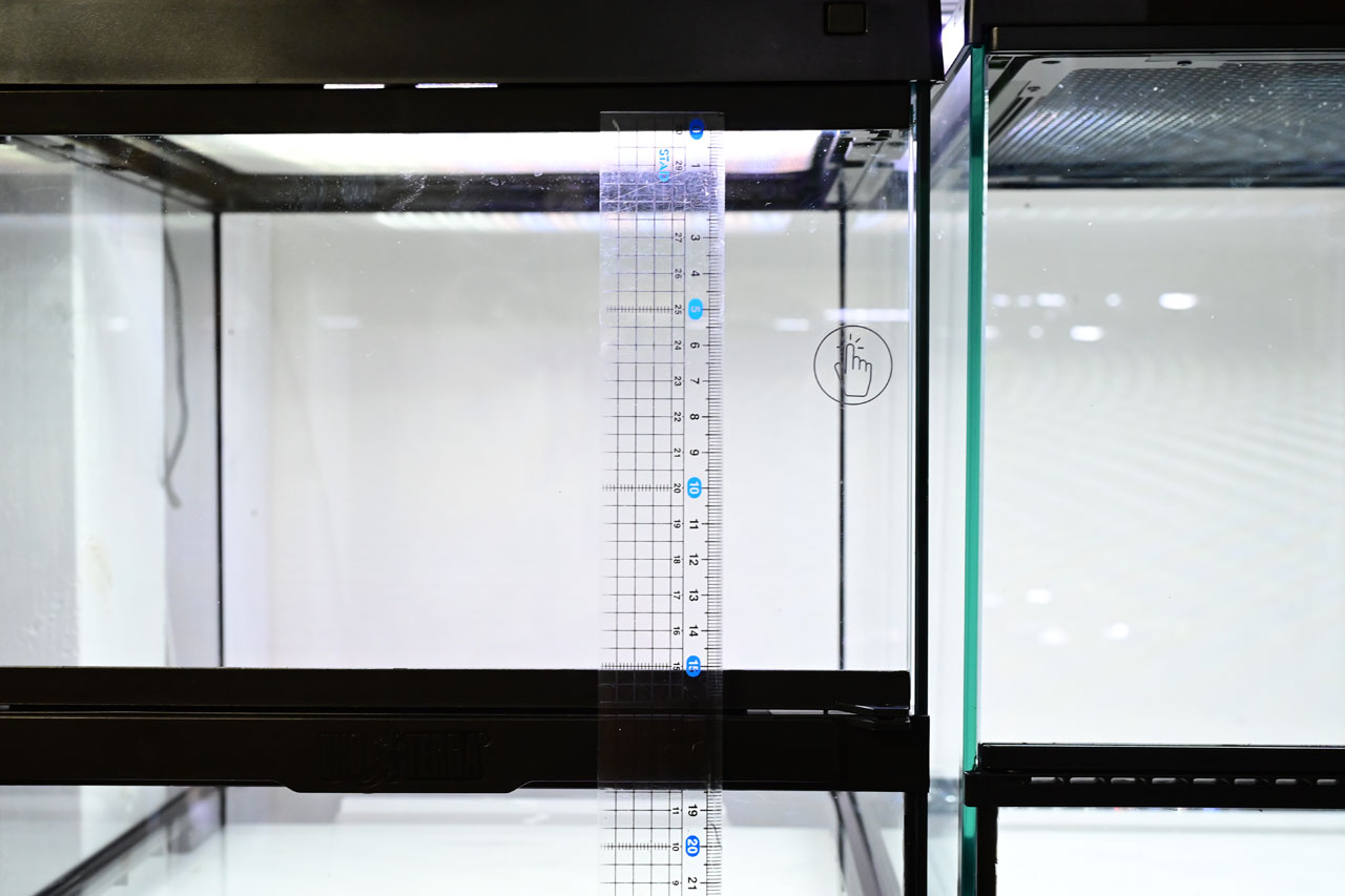 グラステラリウムPROとレプタイルガーデンの比較、グラステラリウムPRO3030の鑑賞ガラス縦幅15cm