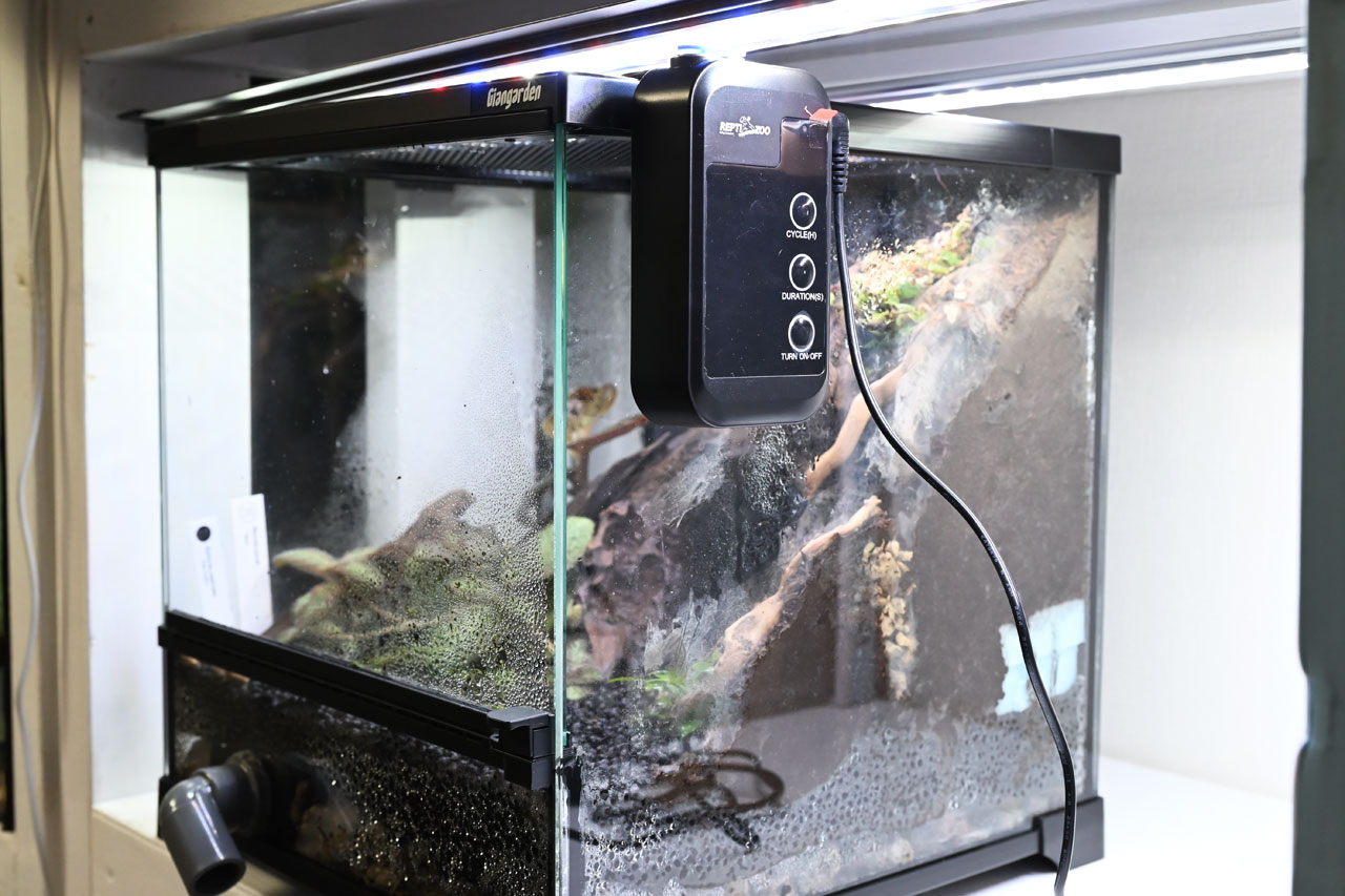 レプタイルガーデンに取り付けられたポケットタイマー付きミストシステム