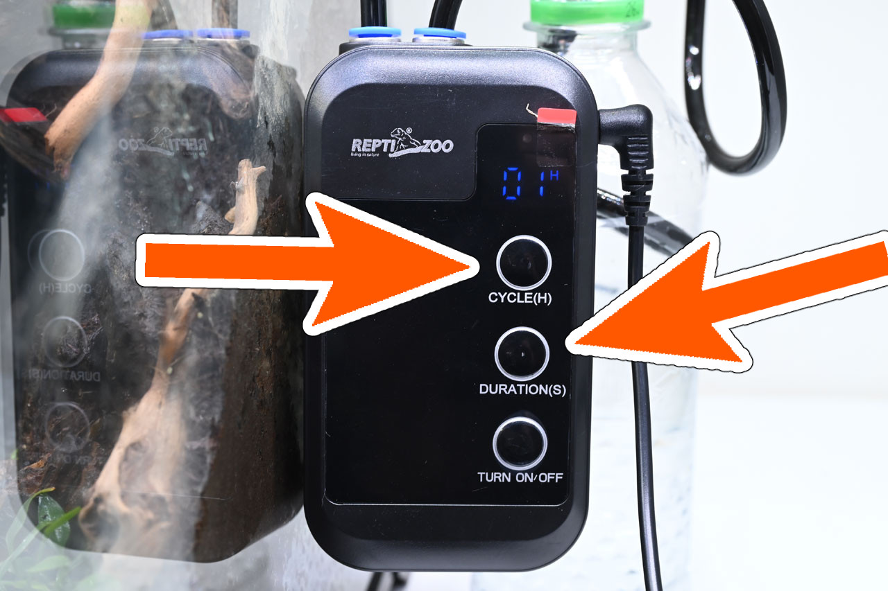 ポケットタイマー付きミストシステム、デュレーションボタンとサイクルボタン